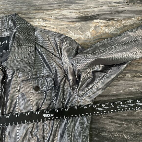 Womens Jacket 8 Full Zip Moto Gray Festival Event Grunge Rockabilly - Picture 6 of 11